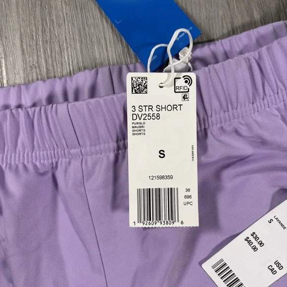 NWT adidas Originals 3 Stripe Shorts Lavender DV2558 S - Picture 5 of 6